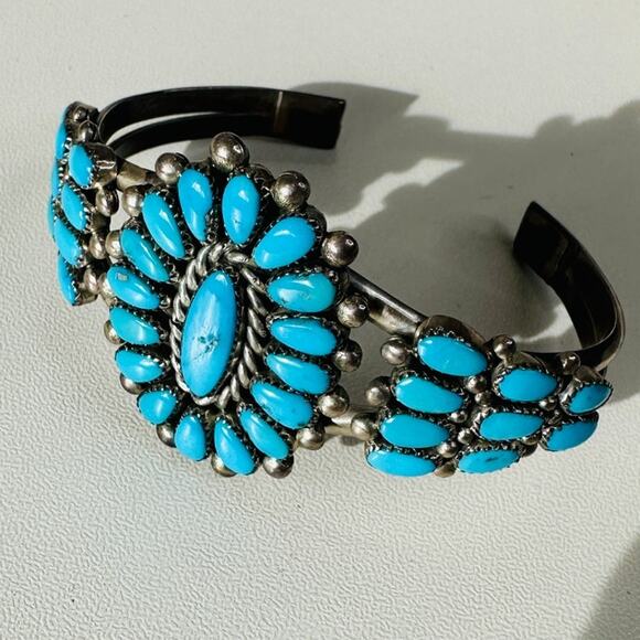 Vintage Zuni Alice Quam Turquoise Native American Silver Bracelet - Picture 3 of 8